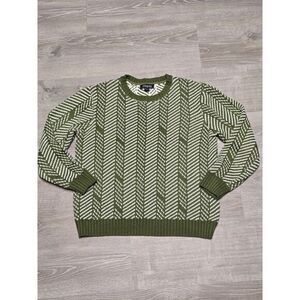 33 Degrees Men Knit Pullover Sweater Green White Geometric Pattern Large Grandpa